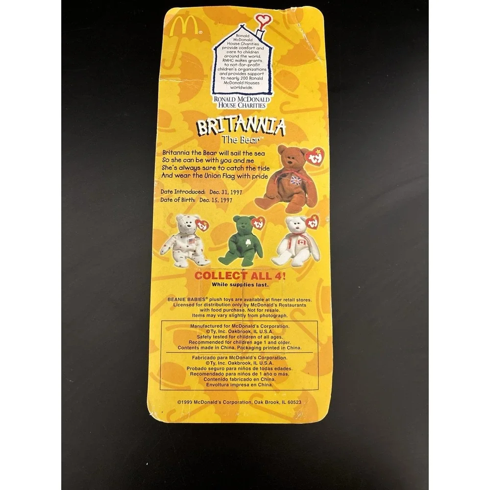 Ty McDonald's Teenie Beanie Babies Britannia the Bear Plush 1999 Vintage‎